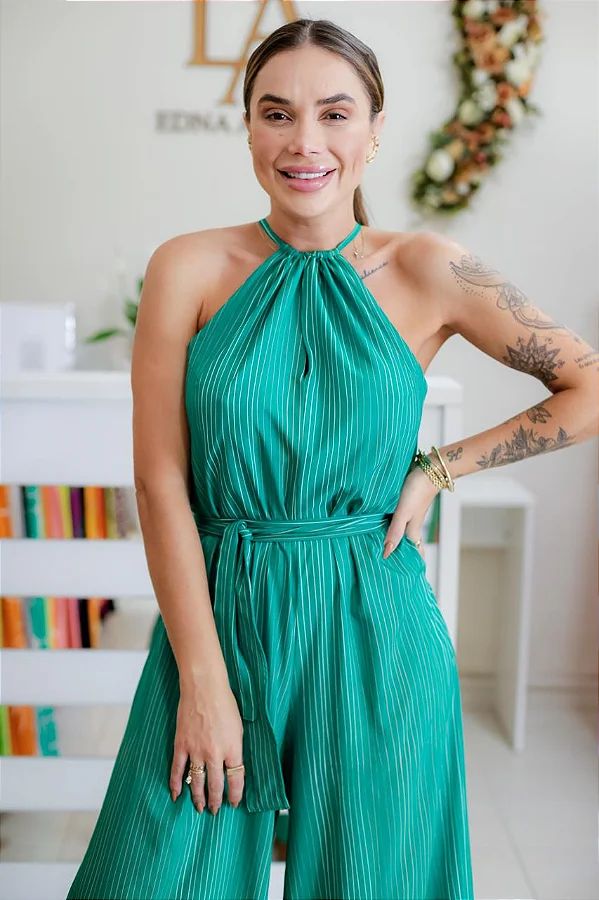 Macacão Feminino Longo Pamela Verde Estampado