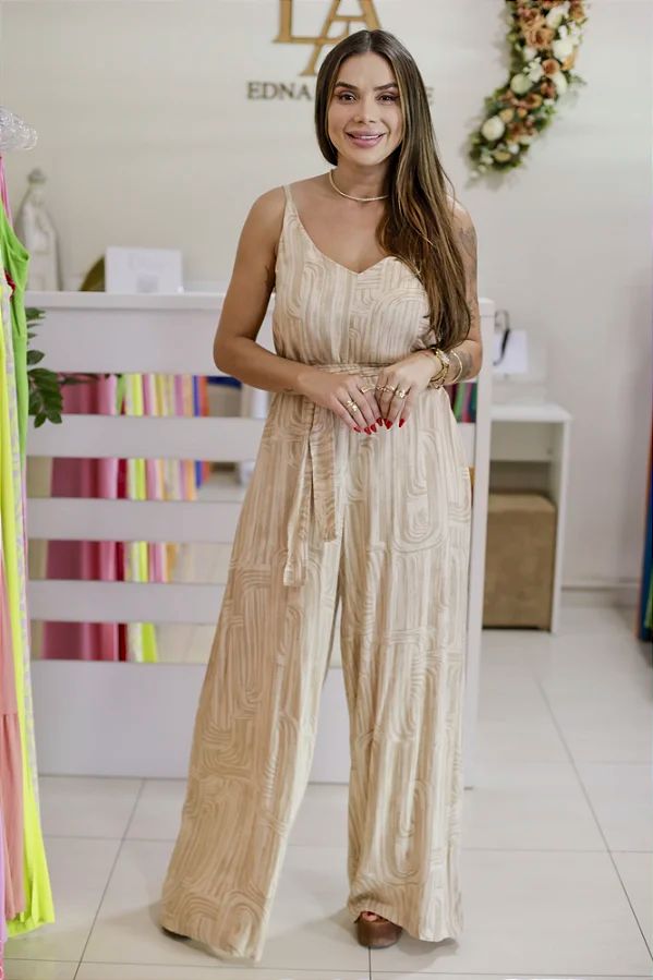 Macacão Feminino Longo Geysa Nude Estampado