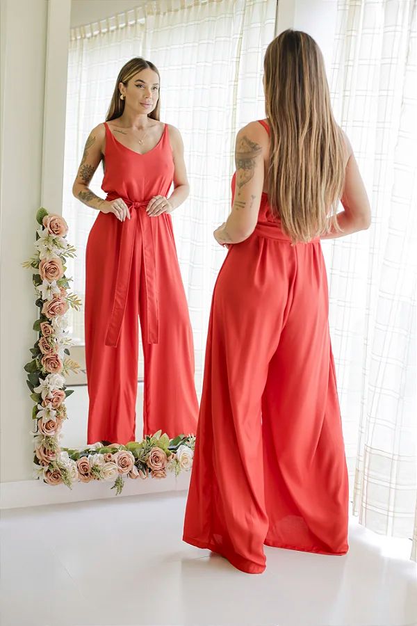 Macacão Feminino Longo Geysa Vermelho
