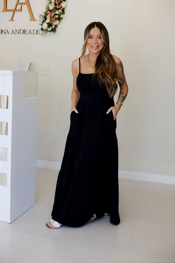 Vestido Feminino Longuete Paula Preto