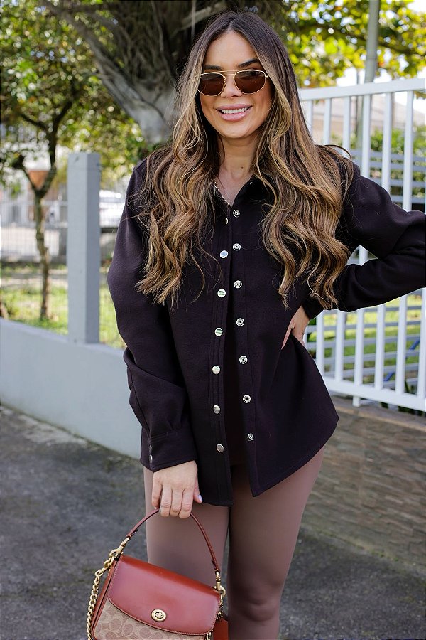 Camisa Feminina Oversized Alexia Lã Batida Café