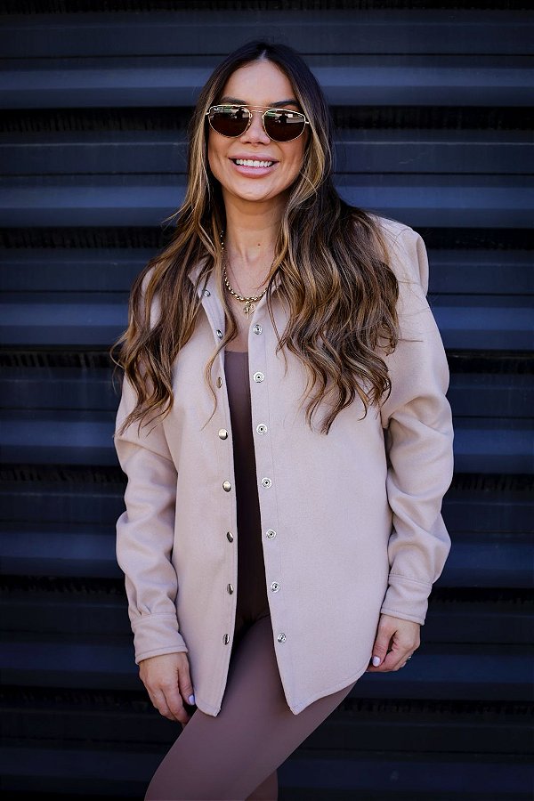 Camisa Feminina Oversized Alexia Lã Batida Nude