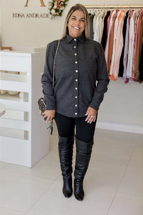 Camisa Feminina Oversized Alexia Lã Batida Chumbo
