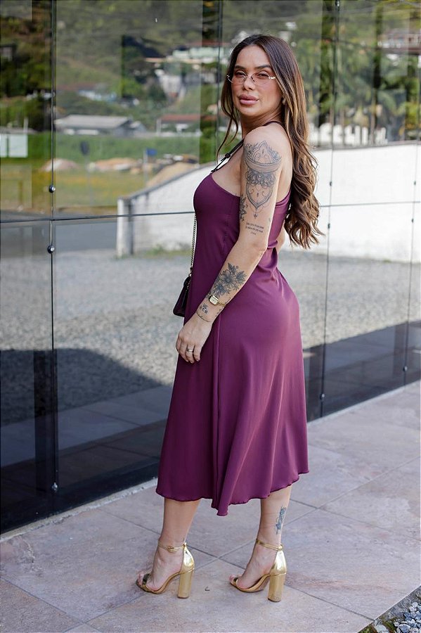 Vestido Feminino midi Nila marsala