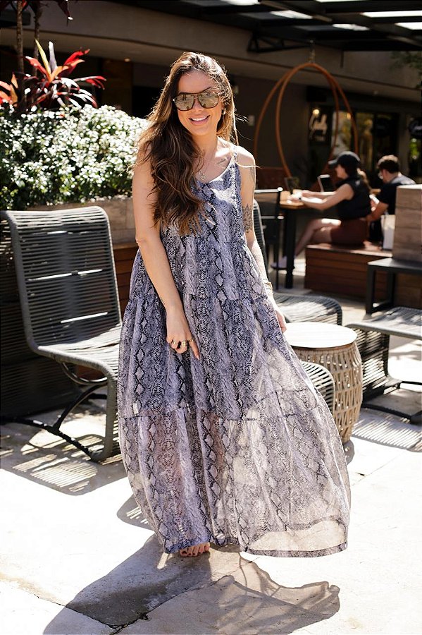 Vestido Feminino Longo Mada Summer Estampa de Cobra