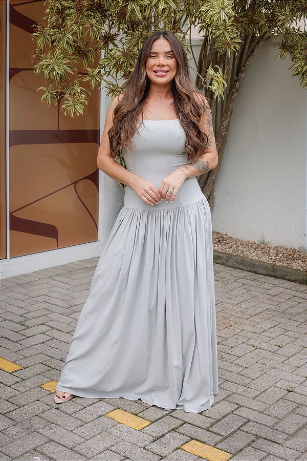 Vestido Feminino Longo Lorena Cinza