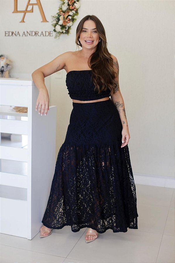 Conjunto Feminino longo Mirella Renda Marinho