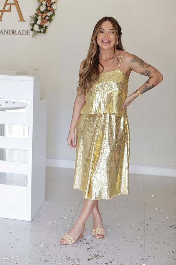 Conjunto Feminino longuete Paete Dourado