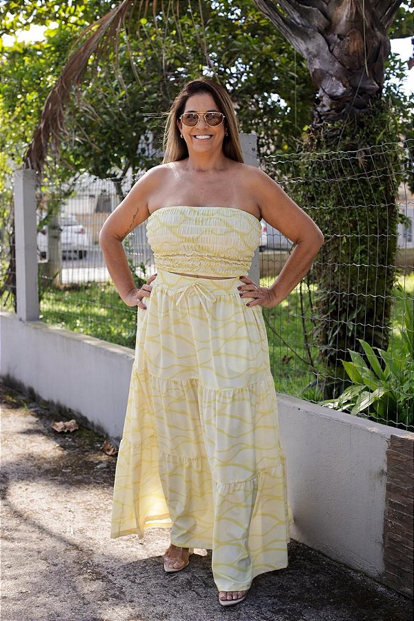 Conjunto Feminino Fran Amarelo estampado
