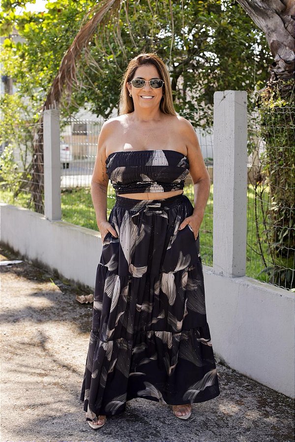 Conjunto Feminino Fran preto estampado