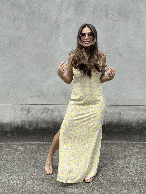 Vestido Feminino Longo Rosana verde estampado