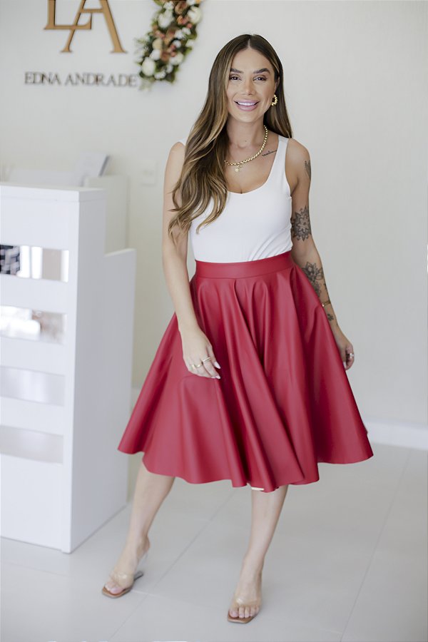 Saia Feminina Midi Jolie vermelha
