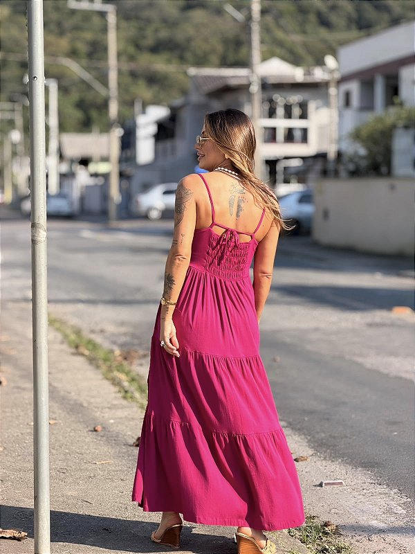 Vestido Feminino Longuete Paula Fucsia