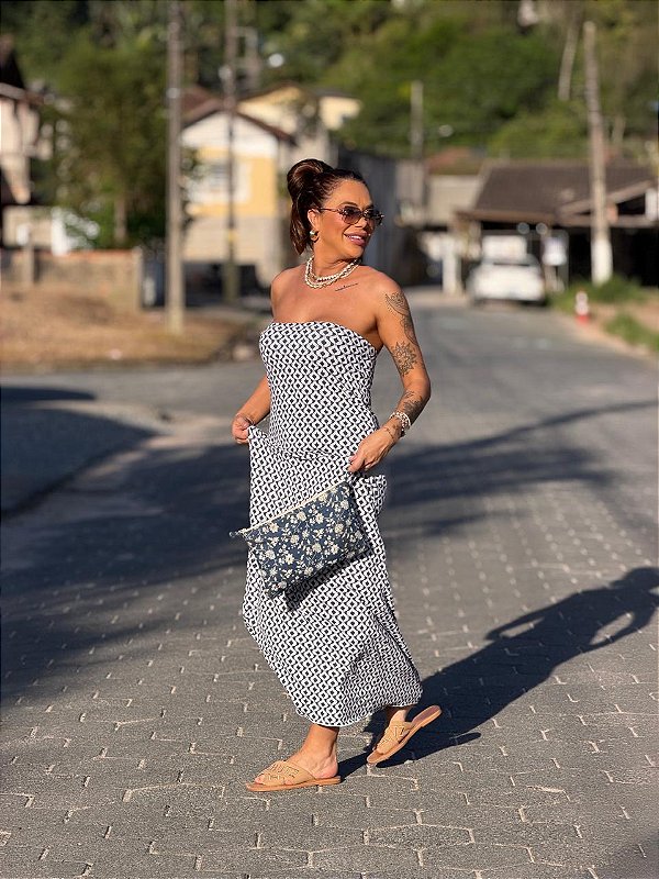 Vestido Feminino Longo Sue Estampa marinho
