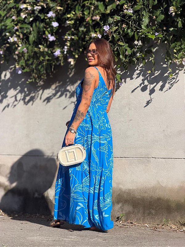 Vestido Feminino Longo Mavie azul Estampado