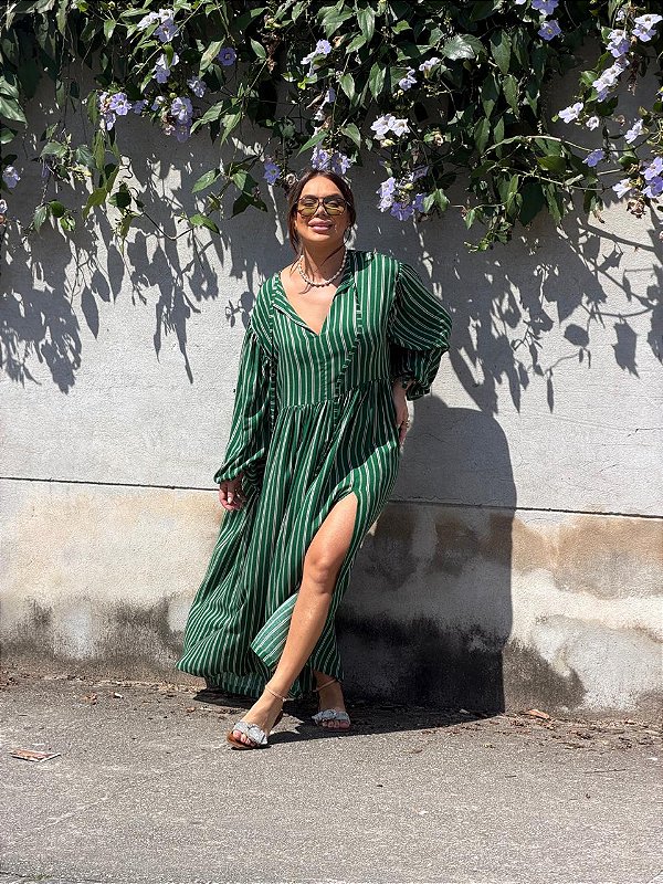 Vestido Bela verde listrado