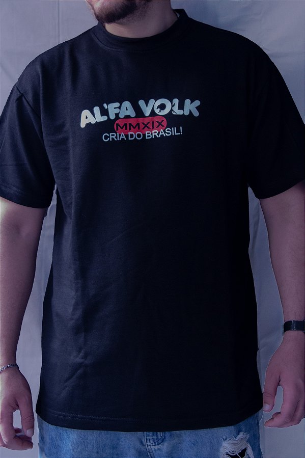 Camiseta Oversized preta Al'fa Volk "Cria do Brasil"