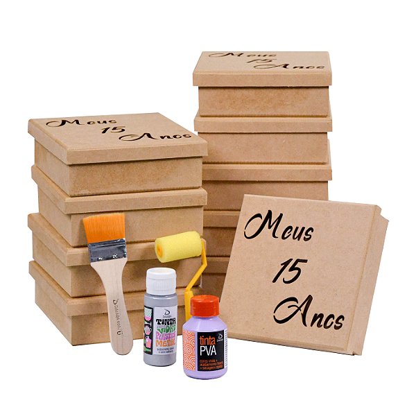Kit 10 caixas de lembrancinhas para 15 anos lilás tamanho 15X15X5 cm