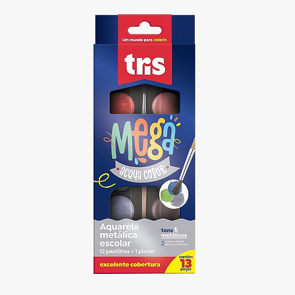 Aquarela Escolar 12 cores Tris Cores Metálicas