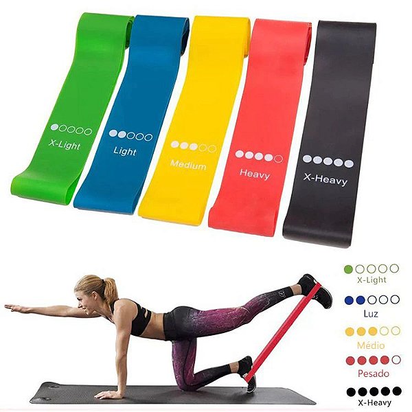 Kit 5 Faixa Elasticas Mini Band Treino em Casa Exercício