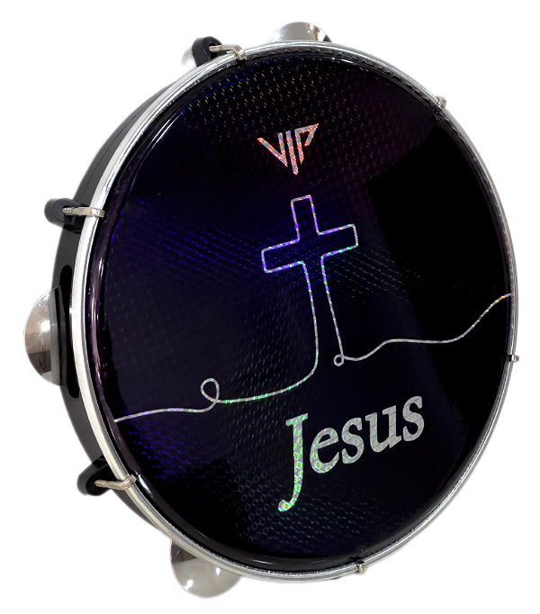 Pandeiro Profissional 10 Pele Holográfica Jesus Corpo Abs Chave Afinação