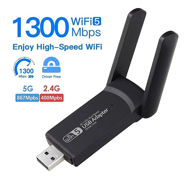 Adaptador Receptor Usb 3.0 Wifi 5 Dual Band Wireless 1300mbps Duas Antenas