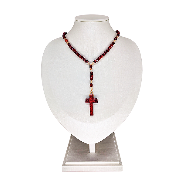 Terço em Madeira Bola 4, com Fecho, Cruz sem Cristo - Pacote com 6 Peças - Cód.: 1918