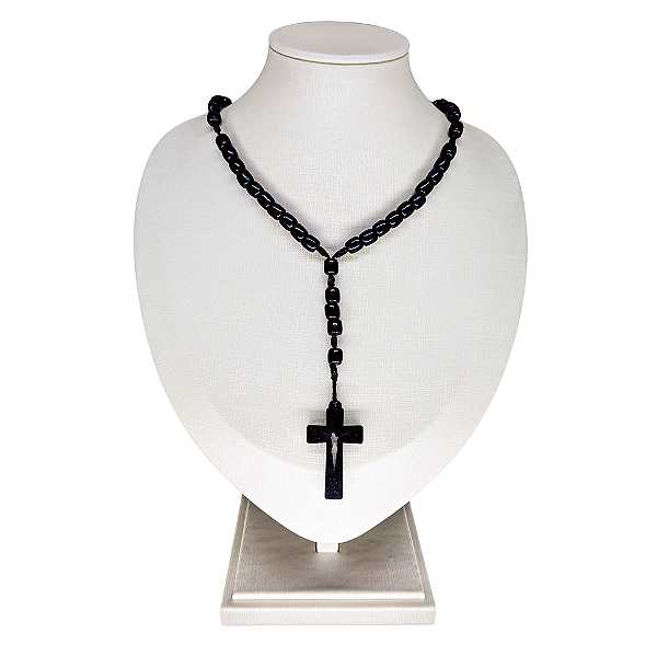 Terço de 6mm com Fecho e com Cruz Vazada - Preto - Pacote com 6 Peças - Cód.: 3927