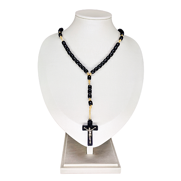 Terço de 6 mm com Fecho e com Cristo - Preto - Pacote com 6 Peças - Cód.: 0899