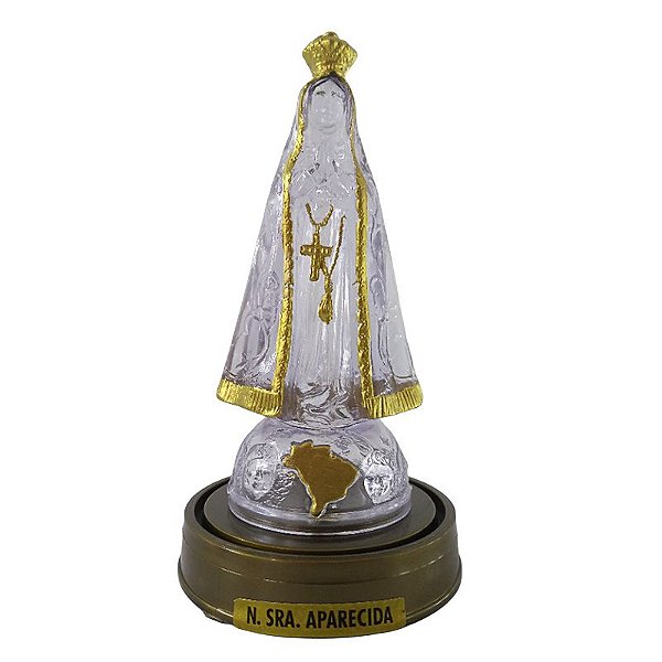 Imagem Nossa Senhora Aparecida Plástico Transparente com LED e Base Cor Ouro Velho - A Peça - Ref.: IB.AP.20