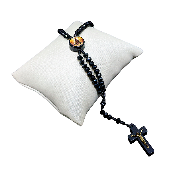 pulseira terço em acrílico cor preto com fecho - Nossa Senhora Aparecida - O Pacote com 6 peças - Có.: 8974