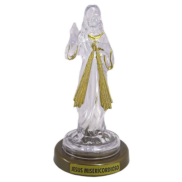 Imagem de Jesus Misericordioso - Plástico Transparente  Base Cor Ouro Velho - O Pacote com 3 peças - Ref.: IB.02.051