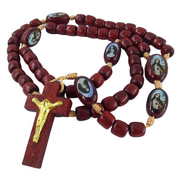 Terço em madeira de Sagrado Coração de Jesus e Madre Paulina - O Pacote com 6 Peças - Cód.: 5644