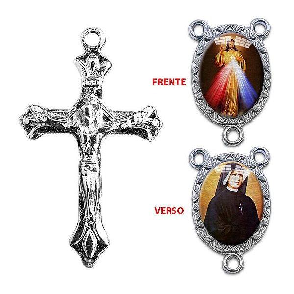 Conjunto Entremeio de Jesus Misericordioso e Santa Faustina + Crucifixo da Santíssima Trindade - O Pacote com 12 Conjuntos - Cód.: 8775 + 7887