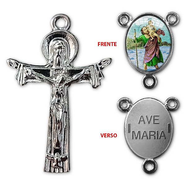 Conjunto Entremeio de São Cristóvão + Crucifixo da Santíssima Trindade - O Pacote com 12 Conjuntos - Cód.: 4848-8844