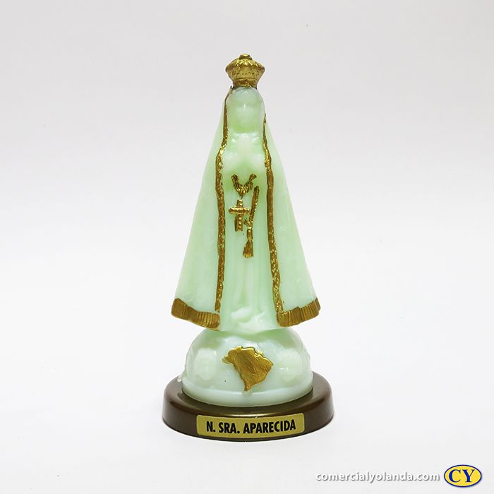 Imagem de Nossa Senhora Aparecida fosforescente  base cor ouro velho - Pacote com 3 peças - Ref.: IB.AP.13