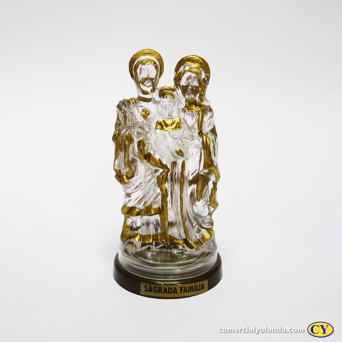 Imagem Sagrada Familia plástico transparente - base cor ouro velho - O Pacote com 3 peças - Ref.: 2397