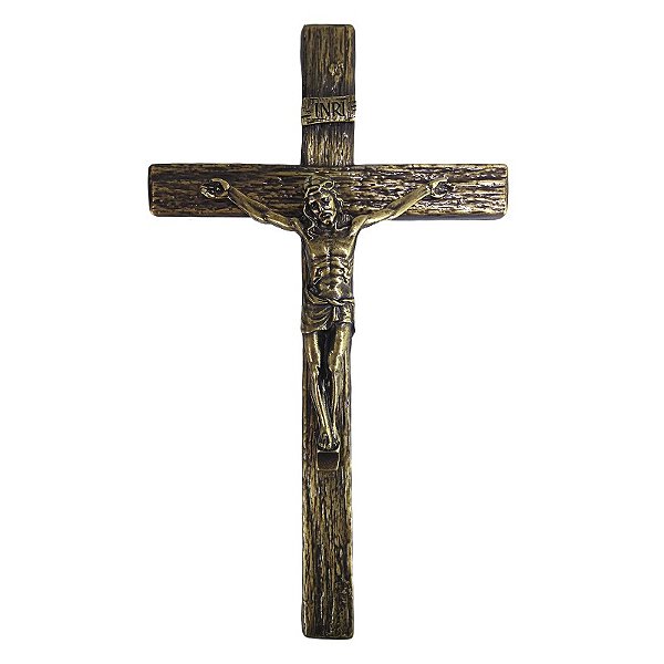 Crucifixo em Metal - Cor Ouro Velho - 24 cm - A Peça - Cód.:  871
