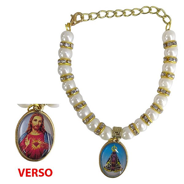 Pulseira Pérola de Nossa Senhora Aparecida e Sagrado Coração de Jesus - O Pacote com 6 peças - Cód.: 7873