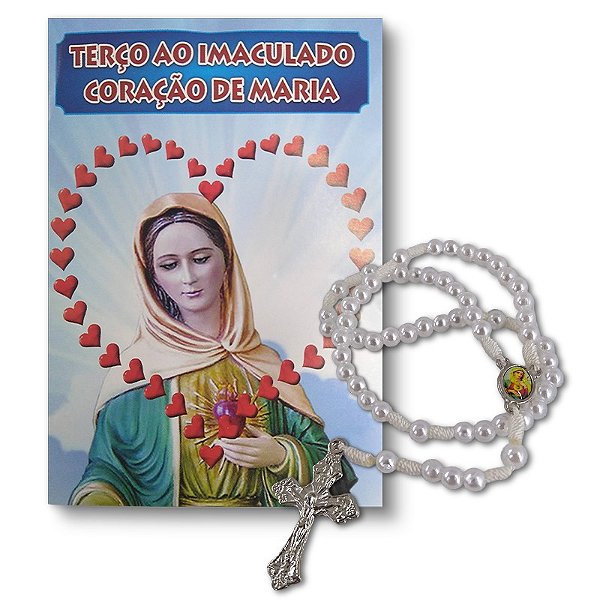 Mini Terço de Imaculado Coração de Maria com Folheto de Orações - Pacote com 6 peças - Cód.: 8679