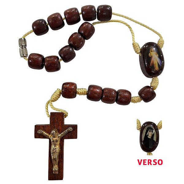 Dezena em madeira de Jesus Misericordioso e Santa Faustina com fecho - A Dúzia - Cód.: 0881