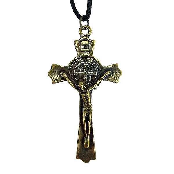Cordão com Crucifixo de São Bento Cor Ouro Velho - Pacote com 6 Peças - Cód.: 6853