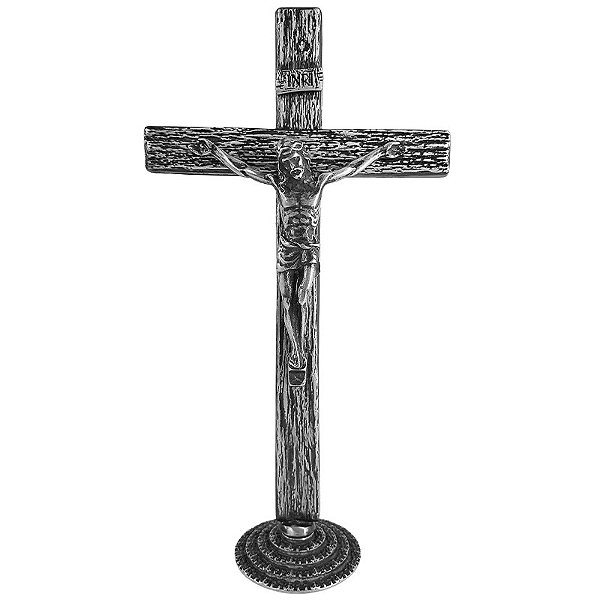 Cruz de Mesa em Metal - Cor "Prata Velha" - 25 cm - A Peça - Cód.:  5552