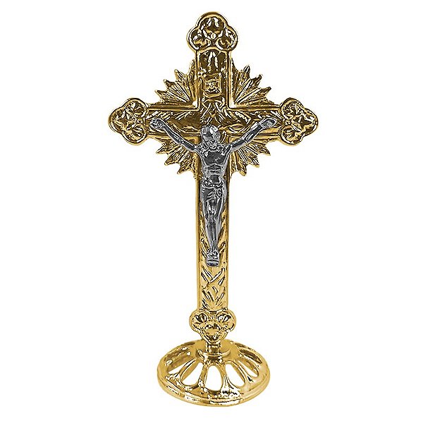 Cruz Raida em Metal Dourado - Cristo Prateado - Pacote com 3 Peças - Cód.: 7990