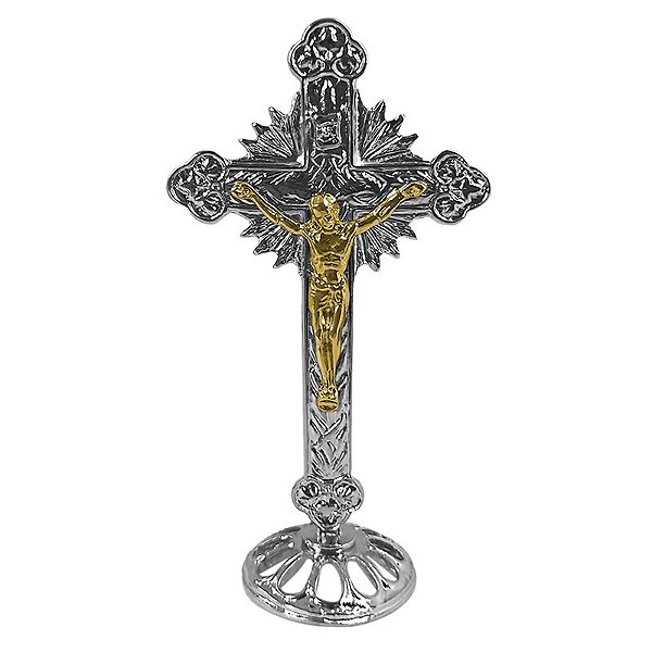 Cruz Raida em Metal Prateado - Cristo Dourado -  Pacote com 3 Peças - Cód.: 8031