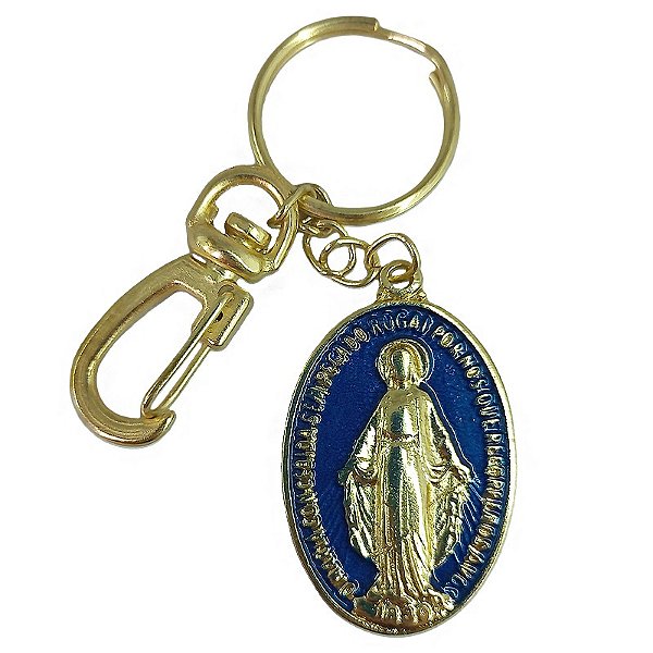Chaveiro Medalha de Nossa Senhora das Graças em Metal - Cor Dourada - Pacote com 3 Peças - Cód.: 5424