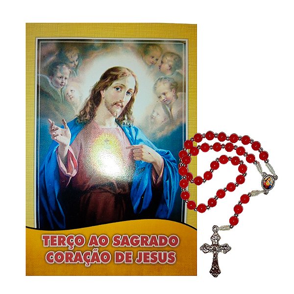 Mini Terço do Sagrado Coração de Jesus com Folheto de Oração - Pacote com 6 peças - Cód.: 2090