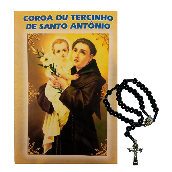 Mini Terço de Santo Antônio com Folheto de Oração - Cor Preto - Pacote com 6 peças - 1847