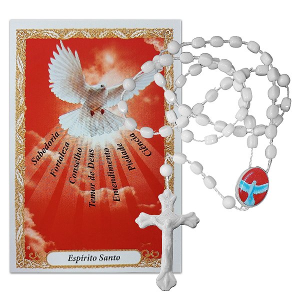 Terço de Plástico com Folheto de Oração do Divino Espírito Santo - A Dúzia - Cód.: 35