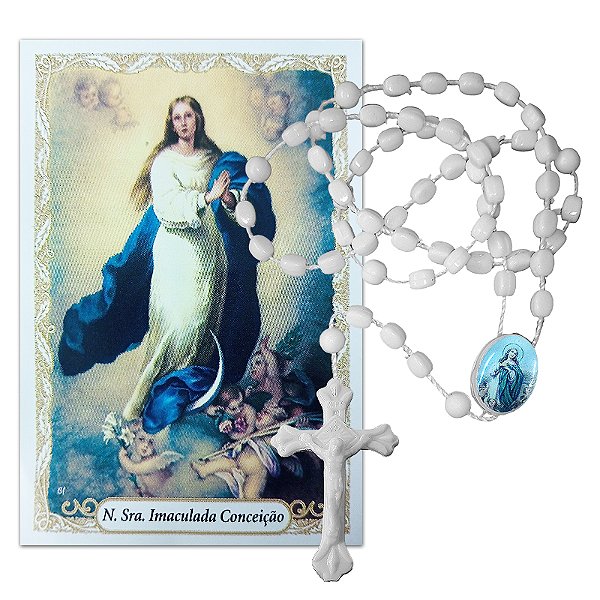Terço de Plástico com Folheto de Oração de Nossa Senhora da Imaculada Conceição - A Dúzia - Cód.: 35